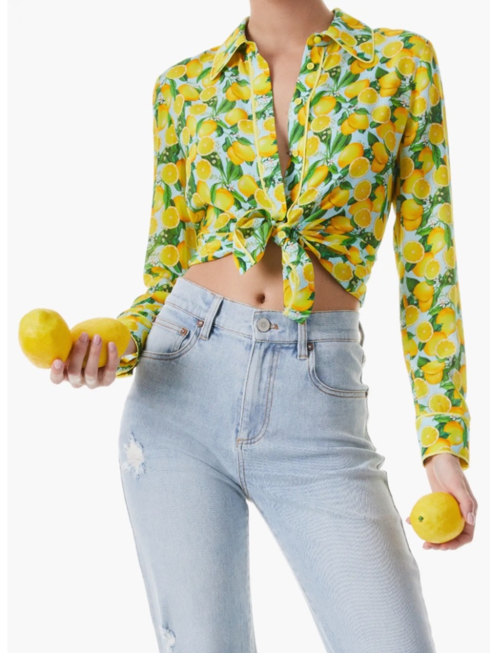 Alice + Olivia Willa Lemon Squeeze Silk Blouse Size S